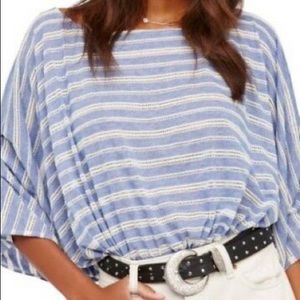 Free People Blue and White Flowy Blouse